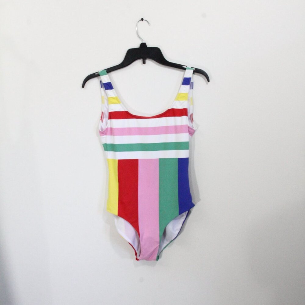 Onia One Piece Swimsuit XL New Women Striped Bathing Suit Rainbow colorful Kelly - Picture 3 of 11